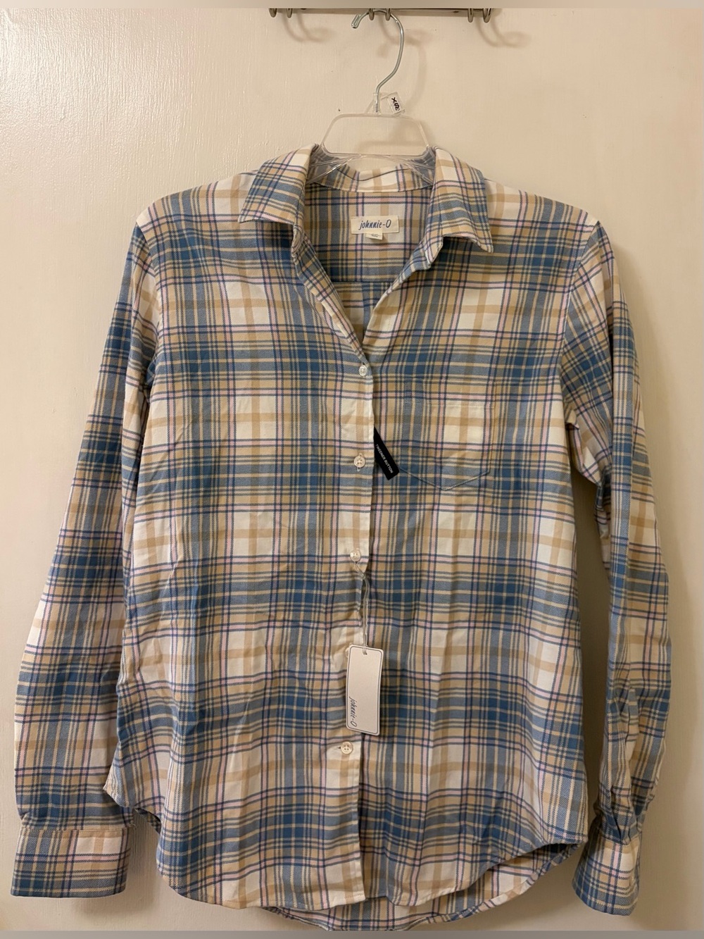 johnnie-O Blue and Cream Plaid Button-Down Shirt